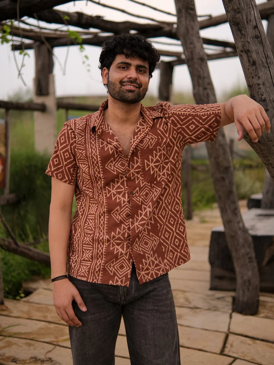 Tribal block print Cotton Half Sleeeve Shirt